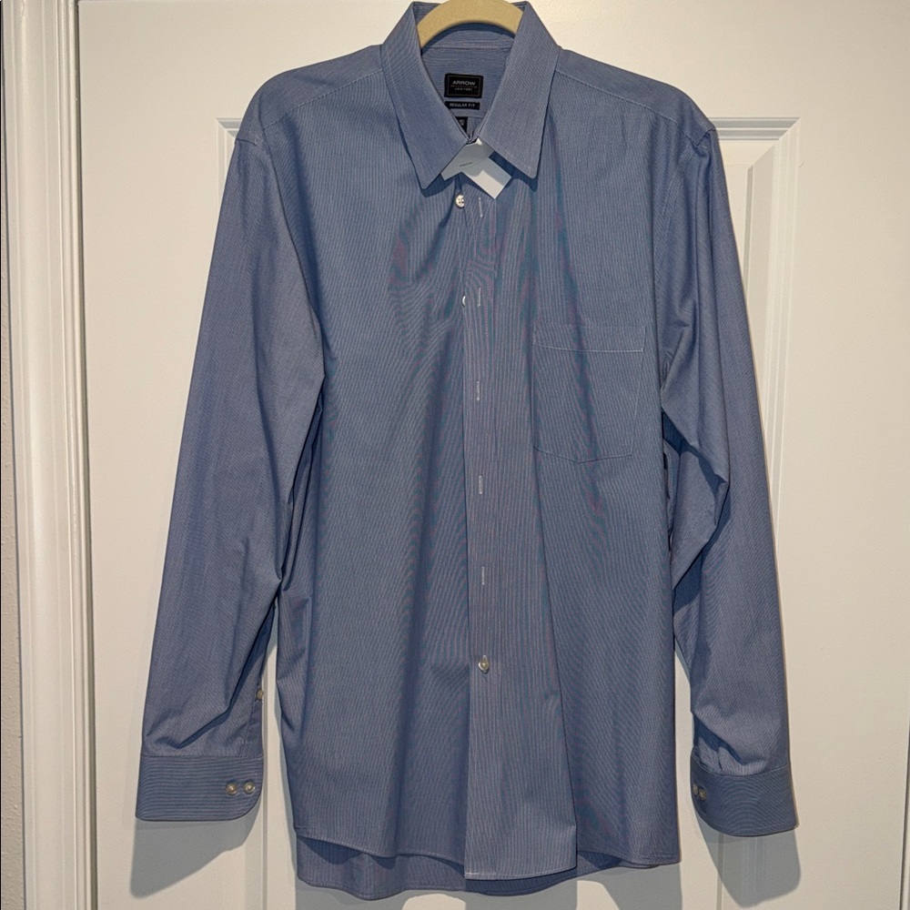 Arrow Men's Blue Pinstripe Dress Shirt - Long Sleeve